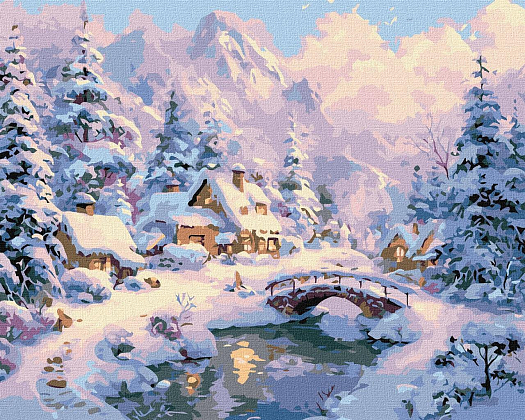 Картина по номерам Зимовий затишок серед гір (40х50 см), бренду Ідейка - KUBIX