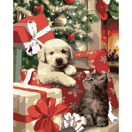 Картина за номерами Песик і кошеня (40х50 см)