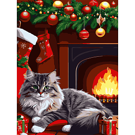 Картина за номерами Різдвяний кіт (30х40 см)