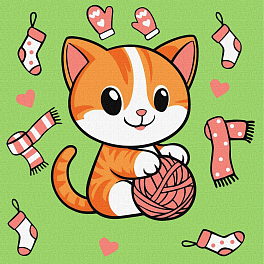 Картина по номерам Котик и клубочек (25х25 см)