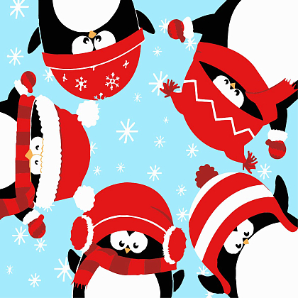 Картина за номерами Пінгвіни-друзі (20х20 см), бренду Strateg - KUBIX