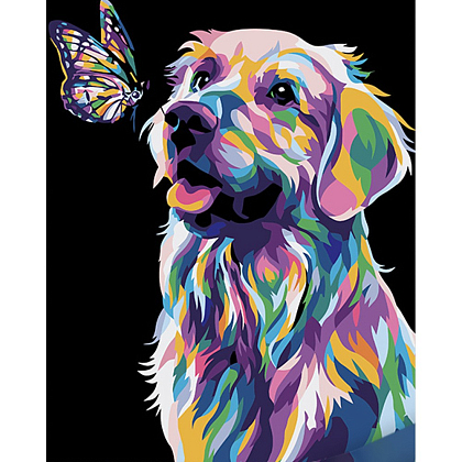 Картина за номерами Поп-арт собака з метеликом (40х50 см), бренду Strateg - KUBIX