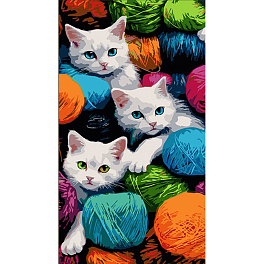 Картина по номерам Милые котята в нитях (50х25 см)