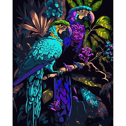 Картина за номерами Папуги на гілці (40х50 см), бренду Strateg - KUBIX