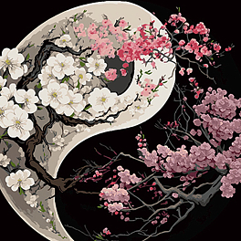 Картина по номерам Симметрия Инь-янь с цветами (40х40 см)
