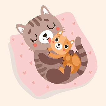 Картина по номерам Кошка с котенком (30х30 см) - KUBIX Картина по номерам Кошка с котенком (30х30 см)