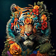 Миниатюра товара Картина по номерам Яркий тигр в цветах (40х40 см) - 1