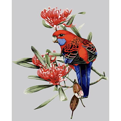 Картина по номерам Попугай в цветах (40х50 см), бренду Strateg - KUBIX
