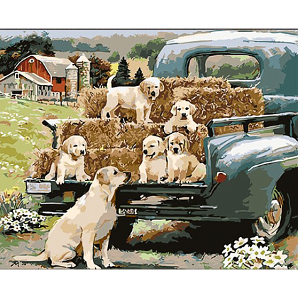 Картина по номерам Собачья семья на ферме (40х50), бренду Strateg - KUBIX