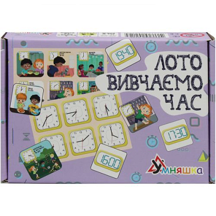 Настольная игра Лото. Изучаем время, бренду Умняшка, для 2-4 гравців - KUBIX