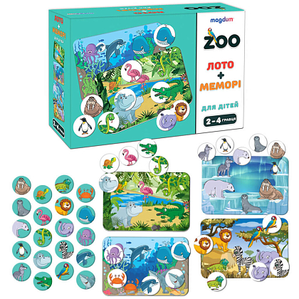 Настольная игра Зоопарк Лото+Мемо, бренду Ludum (Magdum), для 2-4 гравців - 2 - KUBIX
