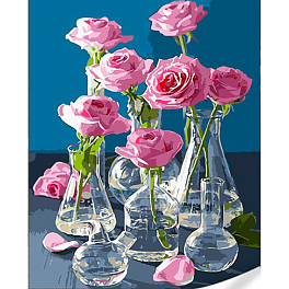 Картина по номерам Розы в стеклянных вазах (40х50)