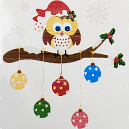 Картина за номерами Сова на дереві з новорічними шарами (20х20 см)