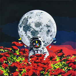 Картина по номерам Космонавт на луне (50х50 см)
