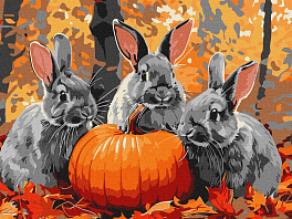 Картина по номерам Зайцы возле тыквы (30х40 см) - KUBIX Картина по номерам Зайцы возле тыквы (30х40 см)
