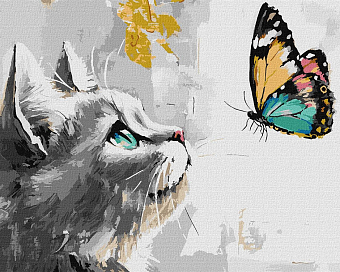 Картина по номерам Котик с бабочкой (40х50 см)