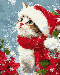 Картина по номерам Новогодний котик (40x50 см)