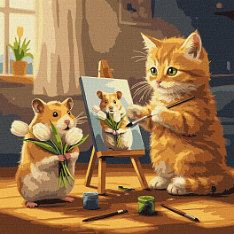 Картина по номерам Котик художник (40х40 см)
