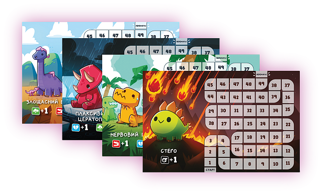 Настольная игра Малые веселые динозавры (Happy Little Dinosaurs), бренду Geekach Games, для 2-4 гравців, час гри < 30мин. - 5 - KUBIX