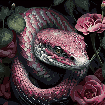 Картина за номерами Екзотична змія у квітковій атмосфері (40х40 см), бренду Strateg - KUBIX