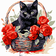 Мініатюра товару Картина за номерами Чорна кішка з трояндами (20х20 см) - 1