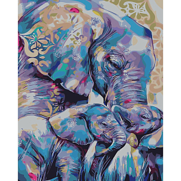 Картина по номерам Мамочка со слонятами (40х50 см)
