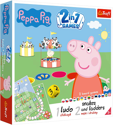 Настільна гра Свинка Пепа: Лудо + Змії і Драбини 2 в 1 (Peppa Pig: Ludo + Snakes & Ladders 2 in 1), бренду Trefl, для 1-4 гравців, час гри < 30хв. - KUBIX