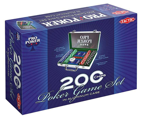 Настольная игра Игровой набор для покера на 200 фишек в алюминиевом футляре (200 Chips Poker Game Set in Aluminum Case), бренду Tactic, для 2-12 гравців, час гри < 30мин. - KUBIX