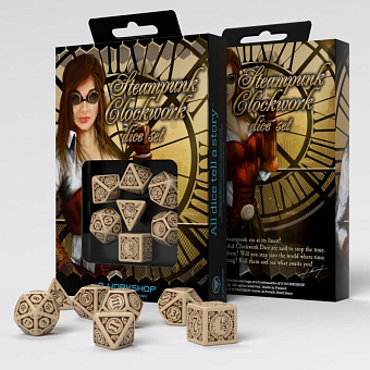 Набор кубиков Steampunk Clockwork Beige & brown Dice Set (7 шт.) - KUBIX Набор кубиков Steampunk Clockwork Beige & brown Dice Set (7 шт.)