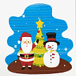 Миниатюра товара Картина по номерам Дед Мороз со снеговиком под елкой (20х20 см) - 1