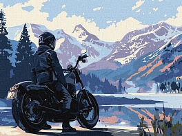 Картина по номерам Мотоцикліст у горах (30х40 см)