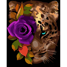 Картина за номерами Леопард з трояндою (40х50 см)