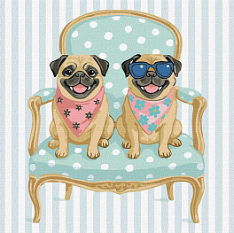 Картина по номерам Мопсы животные (40x40 см) - KUBIX Картина по номерам Мопсы животные (40x40 см)