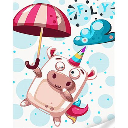 Картина по номерам Милая иллюстрация коровы и зонтики (30х40 см), бренду Strateg - KUBIX