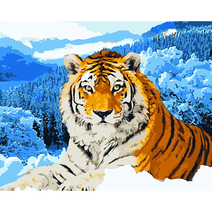 Картина по номерам Тигр в заснеженных горах (40х50 см), бренду Strateg - KUBIX