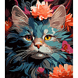 Миниатюра товара Картина по номерам Кошачья цветочная грация (40х50 см) - 1
