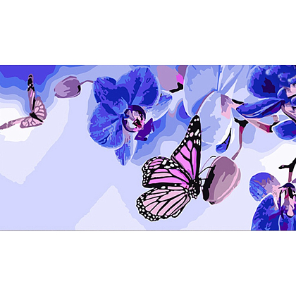 Картина по номерам Бабочки на орхидеях (50х25 см), бренду Strateg - KUBIX