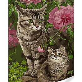 Картина по номерам Котики в цветах (40х50)