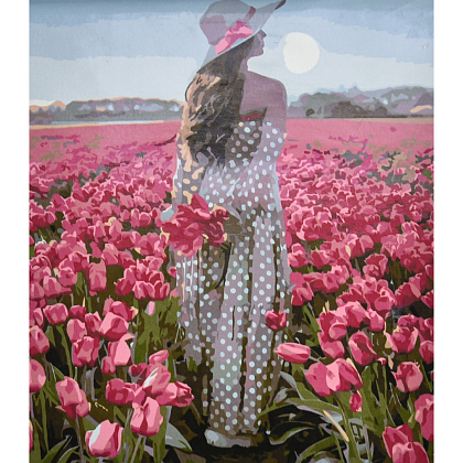 Картина по номерам Девушка в поле с тюльпанами (30х40 см), бренду Strateg - KUBIX