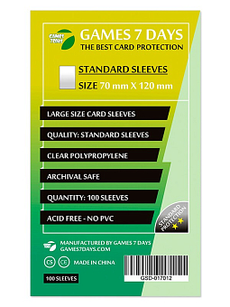 Протекторы Games7Days (70 x 120 мм) Standard Large Size (100 шт)