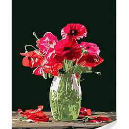 Картина за номерами Букет квітів маку у вазі (30х40 см)
