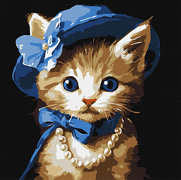 Картина по номерам Котик в капелюсі (30х30 см)