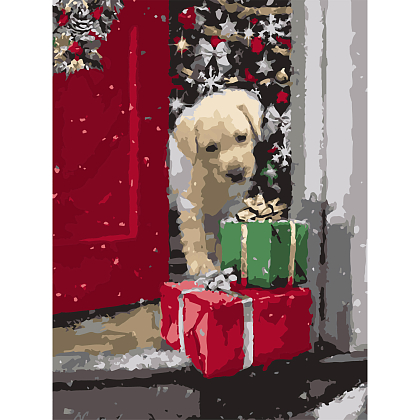 Картина по номерам Пёсик с подарками (30х40 см), бренду Strateg - KUBIX