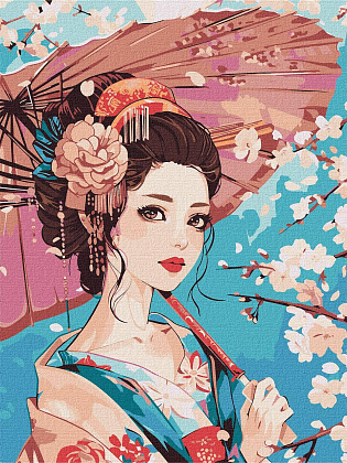 Картина по номерам Японська мила дівчина (30х40 см), бренду Ідейка - KUBIX