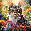 Алмазна мозаїка Кіт серед квітів на паперовій основі (18х18 см)