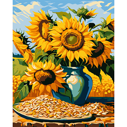 Картина за номерами Соняшники у вазі (40х50 см), бренду Strateg - KUBIX