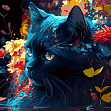 Мініатюра товару Картина за номерами Чорний кіт і квітковий мотив (40х40 см) - 1