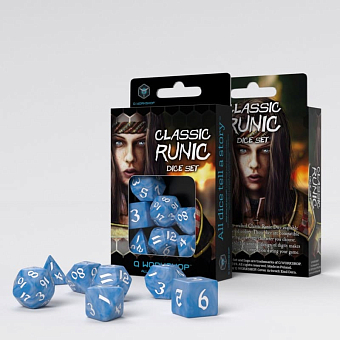 Набор кубиков Classic Runic Glacier & White Dice Set - KUBIX Набор кубиков Classic Runic Glacier & White Dice Set