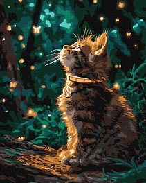 Картина по номерам Котёнок и светлячки (40х50 см)