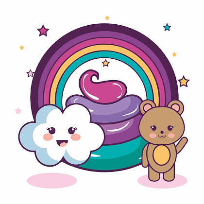 Картина по номерам Облако с радугой и медвежонком (30х30 см), бренду Strateg - KUBIX